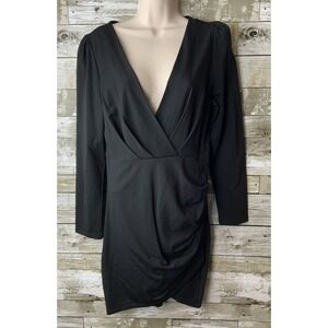 Sarin Mathews Womens Black Deep V Neck‎ Bodycon Dress Size M